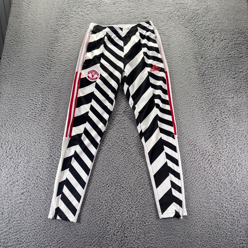 Adidas Manchester United Soccer Track Pant Mens Small Black White Tapered Strips